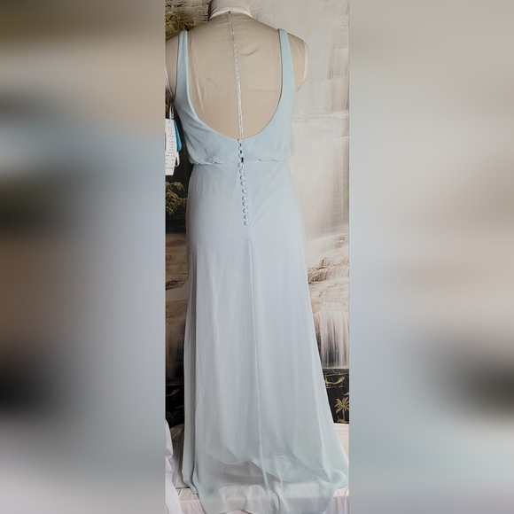 Bill Levkoff Womens 8 Style 7100 Pale Blue Chiffon Sleeveless Gown with  Buttons